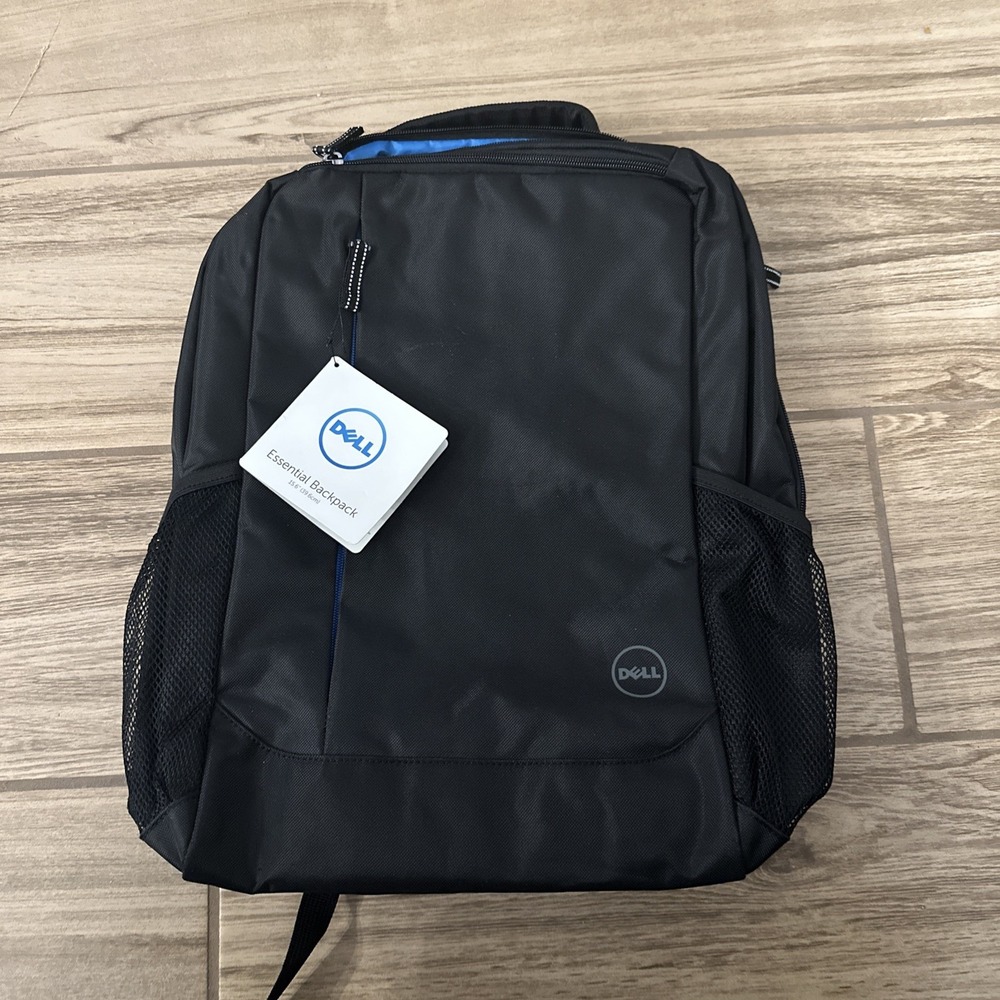 Dell Essential 15.6" Laptop Backpack Black Blue Trim New With Tags